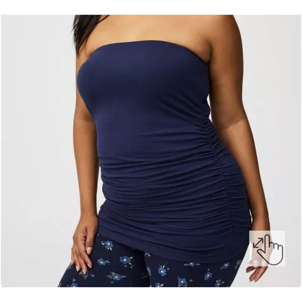 Torrid Foxy Ruched Tube Top Deep Navy Blue Size 0/Large NWT